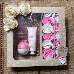 14 Rose Bath Body Flower Floral Soap + EOS Hand Lotion and  chapstick Gift Set.